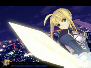 Girl blonde sword cityscape night - ufotable free wallpaper