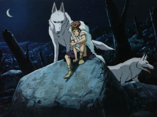 Girl wolf fullmoon forest stars - full free wallpaper