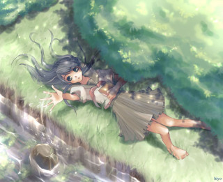 Girl river tree bird fantasy - the ground next free wallpaper