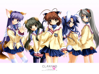 Anime girls cat ears school - a pink background free wallpaper