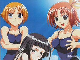 Anime girls blue dresses outdoors - the sky in the background free wallpaper
