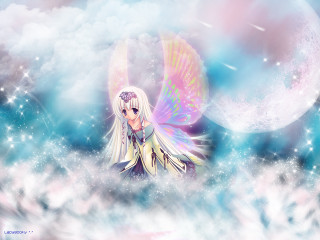 Fairy girl wings moon night - a full moon behind her free wallpaper