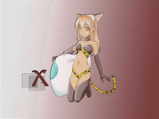 Cartoon catgirl bikini liquid wrench - holding free wallpaper