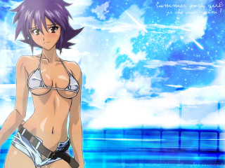 Blue sky beach anime woman - rayonism free wallpaper