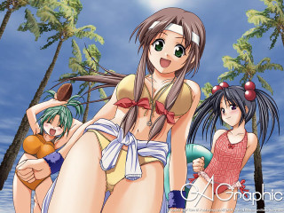 Anime girls woods bottle beach - a picture together free wallpaper