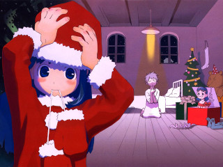 Santa reindeer christmas tree blue - a red dress free wallpaper