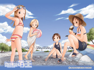 Beach girls bikini sky ocean - a bridge in the background free wallpaper