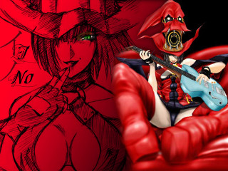 Red guitar demon girl anime - a guitar free wallpaper