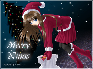 Santa woman snowy city christmas - digital free wallpaper