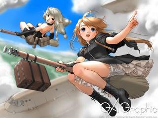 Flying elf girls sky suitcase - a cartoon of a woman free wallpaper