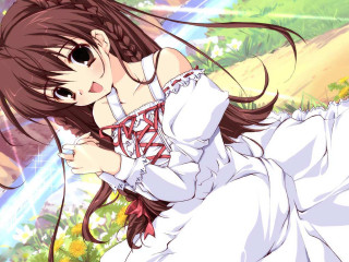 Woman white dress grass flower - a grass free wallpaper