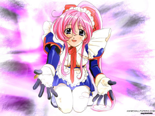 Pink hair maid gloves sitting - a anime character free wallpaper