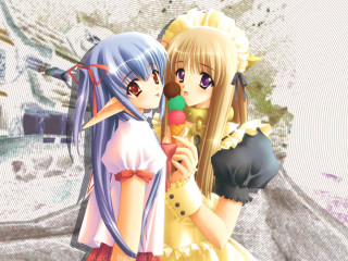 Anime girls long hair candy - their face free wallpaper