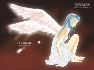 Blue haired girl angel wings 2 - gothic free wallpaper for desktop