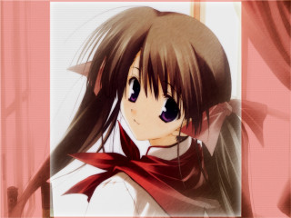 Girl longhair redbow pinkbackground maya - her neck free wallpaper