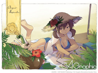 Woman plant beach bikini hibiscus - aguri uchida free wallpaper