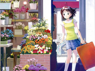 Girl suitcase flower shop illustration - flower free wallpaper