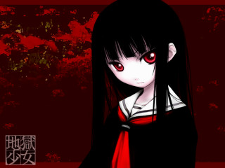 Girl red eyes black dress - grungy free wallpaper