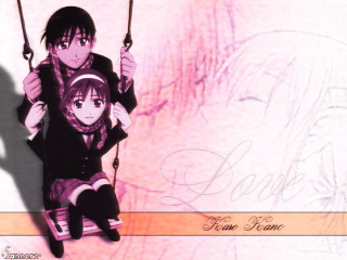 Anime couple swing pink cherry - neoromanticism free wallpaper