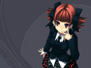 Anime girl red hair black 2 - her chin free wallpaper