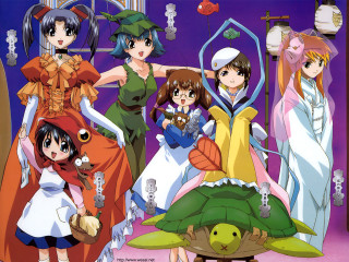 Anime girls purple room halloween - magic realism free wallpaper