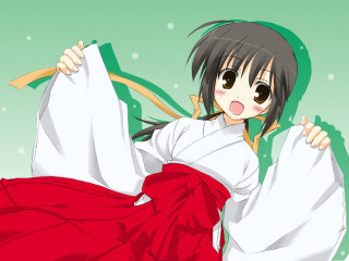 Woman red white dress hakama - a white sheet free wallpaper