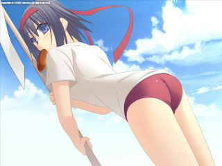 Woman knife sky blue buruma - a short skirt holding free wallpaper
