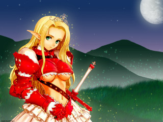 Fantasy elf woman sword moon - a cartoon of a woman free wallpaper