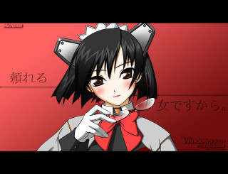 Black hair red bow character - a cat ear free wallpaper