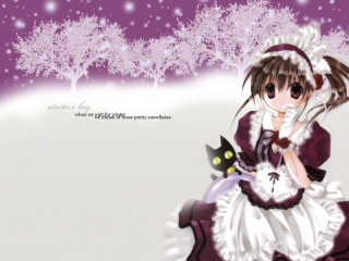 Girl cat snow purple night - gothic free wallpaper