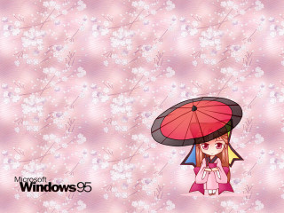 Girl pink umbrella flower kimono - pink background free wallpaper