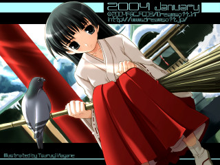 Girl bird red dress shrine - a pole free wallpaper