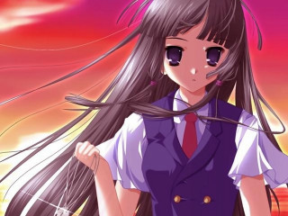 Long haired girl sunset anime - long hair and a tie free wallpaper