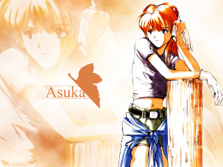 Anime girl leaning poster orange - a post free wallpaper
