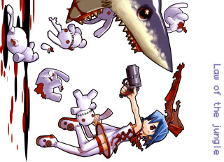 Blue shark gun rabbit blood - a cartoon of a woman free wallpaper