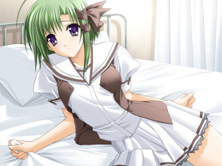Woman white dress green hair - a green hair free wallpaper