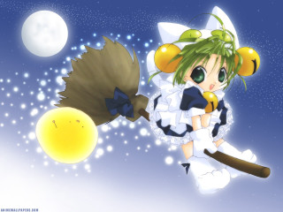 Anime astronaut broom fullmoon city - a full moon in the background free wallpaper