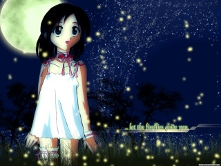 Girl white dress full moon - firefly free wallpaper