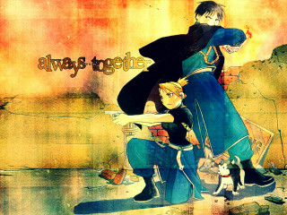 Anime couple dog military sunset - a couple of anime characters sitting next free wallpaper