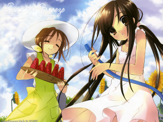 Anime girls strawberries hats summer - their hand free wallpaper