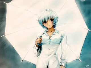 White hair umbrella rain moon - white hair holding free wallpaper