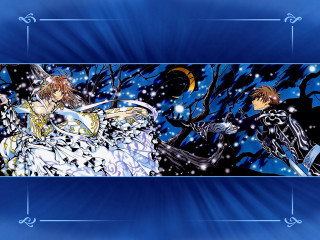 Anime couple blue background snow - a blue border free wallpaper