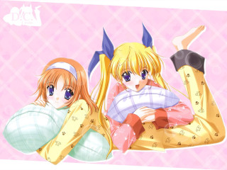 Anime girls pillow hug blonde - a pillow free wallpaper