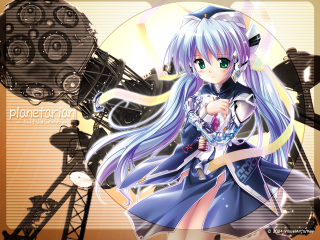 Anime girl blue dress camera - anime visual free wallpaper