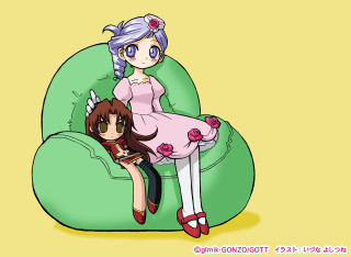 Girl flowers green chair 1999 - a storybook illustration free wallpaper for desktop