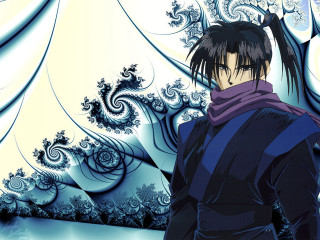 Man ponytail blue white background - swirl free wallpaper