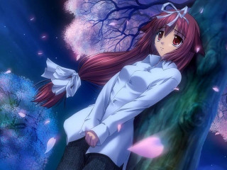 Girl long hair bow tree - long hair and a bow free wallpaper