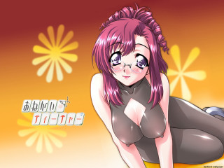 Cartoon girl pink hair glasses - a flower in the background free wallpaper