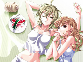 Anime girls food wine portrait - a plate of food free wallpaper