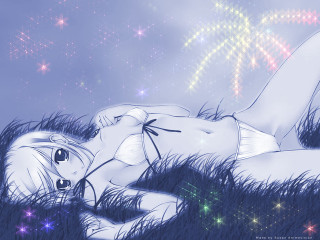Woman grass rainbow stars anime - chizuko yoshida free wallpaper